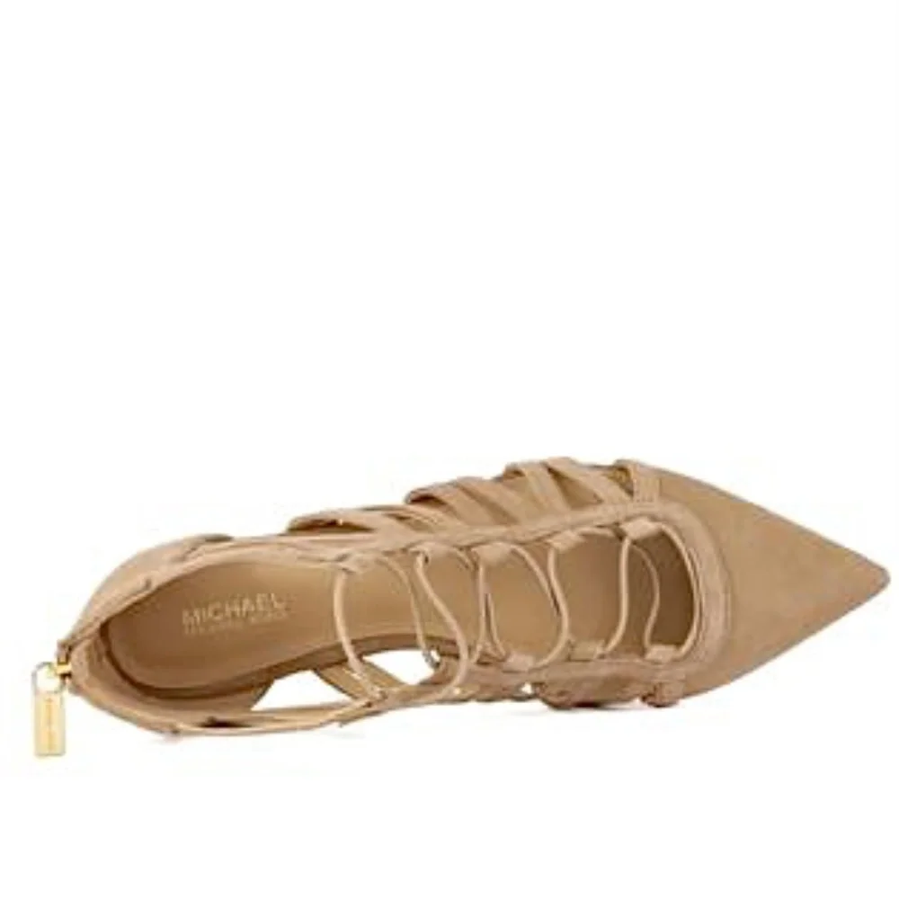 Michael Kors Clarissa Nude Suede Flat Sandals Leather Pointed Toe Slide Flats 8 - Picture 5 of 11